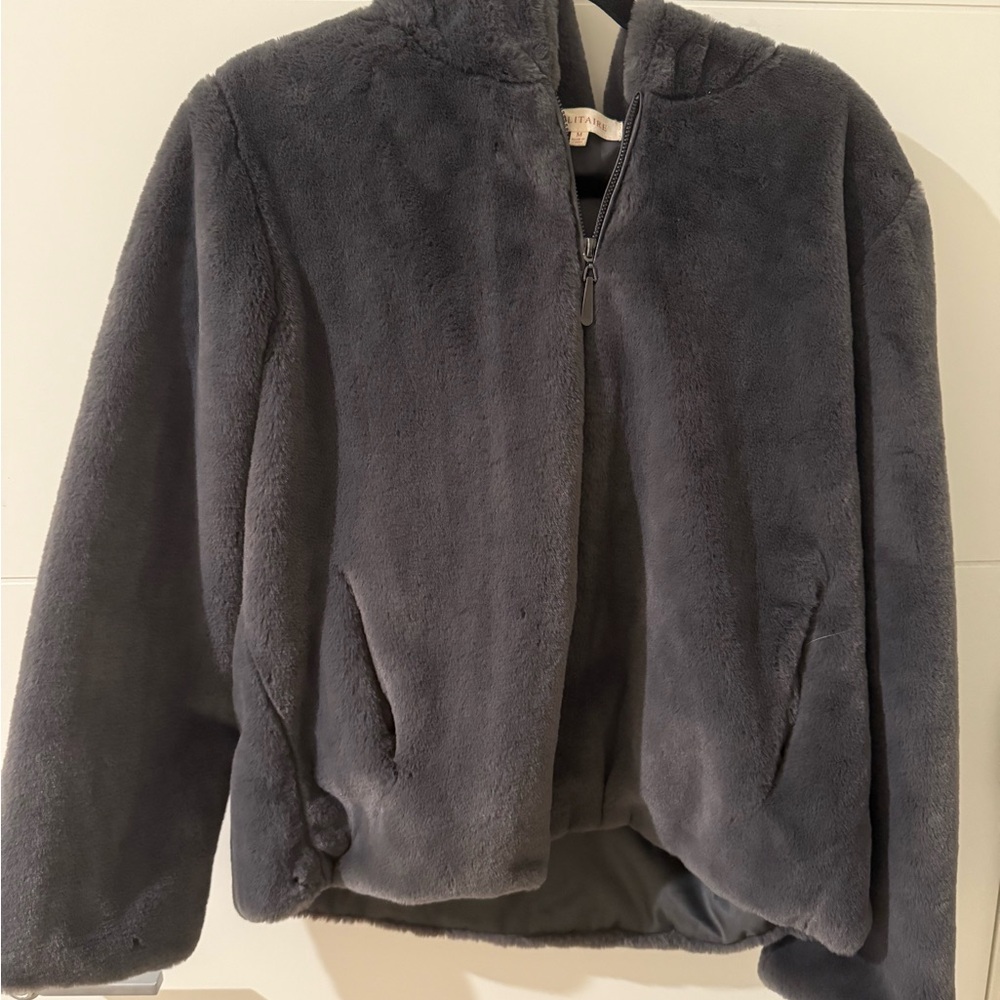 Grey soft zip up puffy